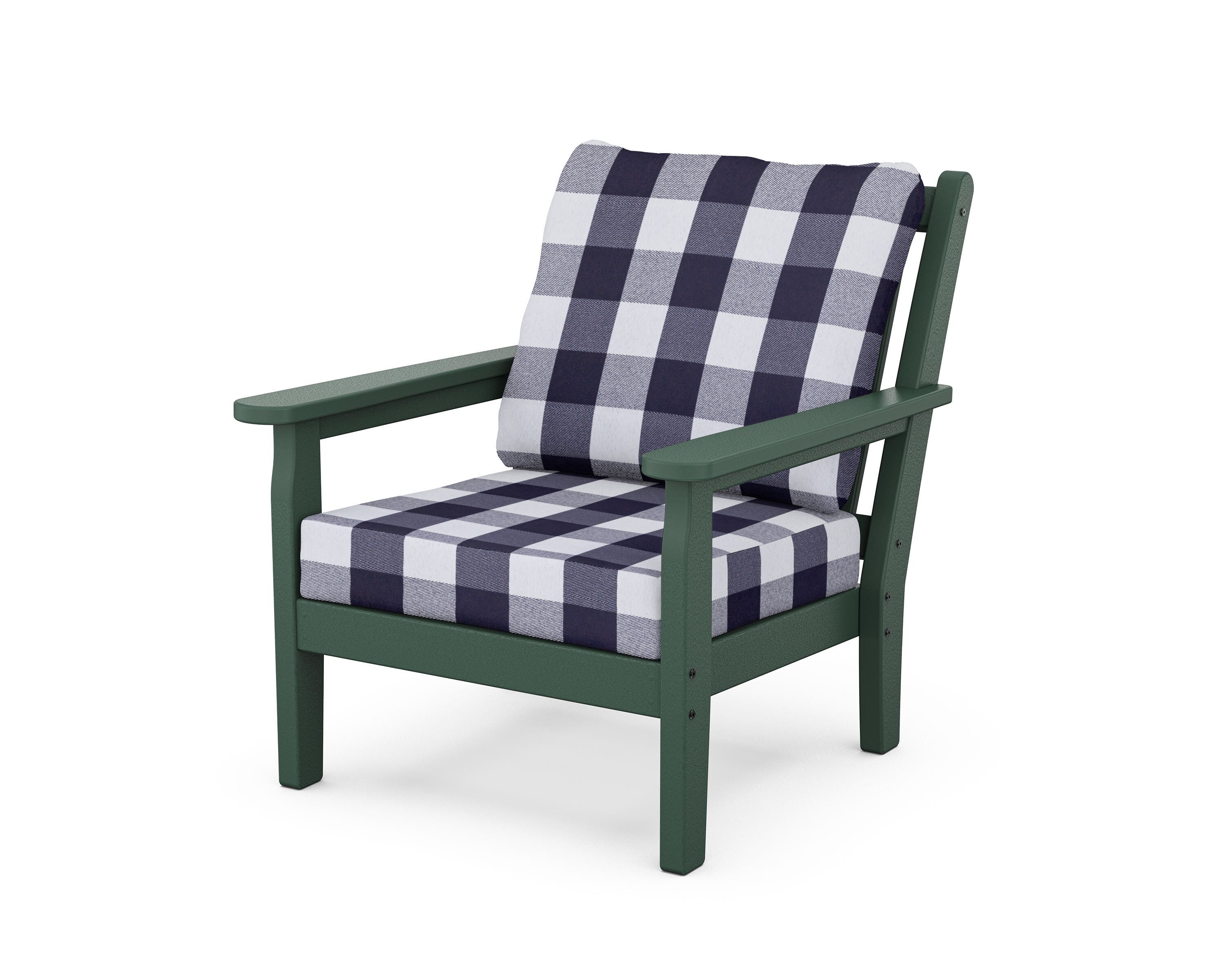 POLYWOOD® Chippendale Deep Seating Chair in Green / Buffalo Plaid Navy