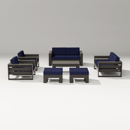 PW Designer Series Latitude 7-Piece Lounge Loveseat Set in Vintage Coffee / Navy