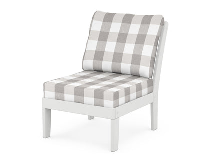POLYWOOD® Braxton Modular Armless Chair in White / Buffalo Plaid Grey Mist