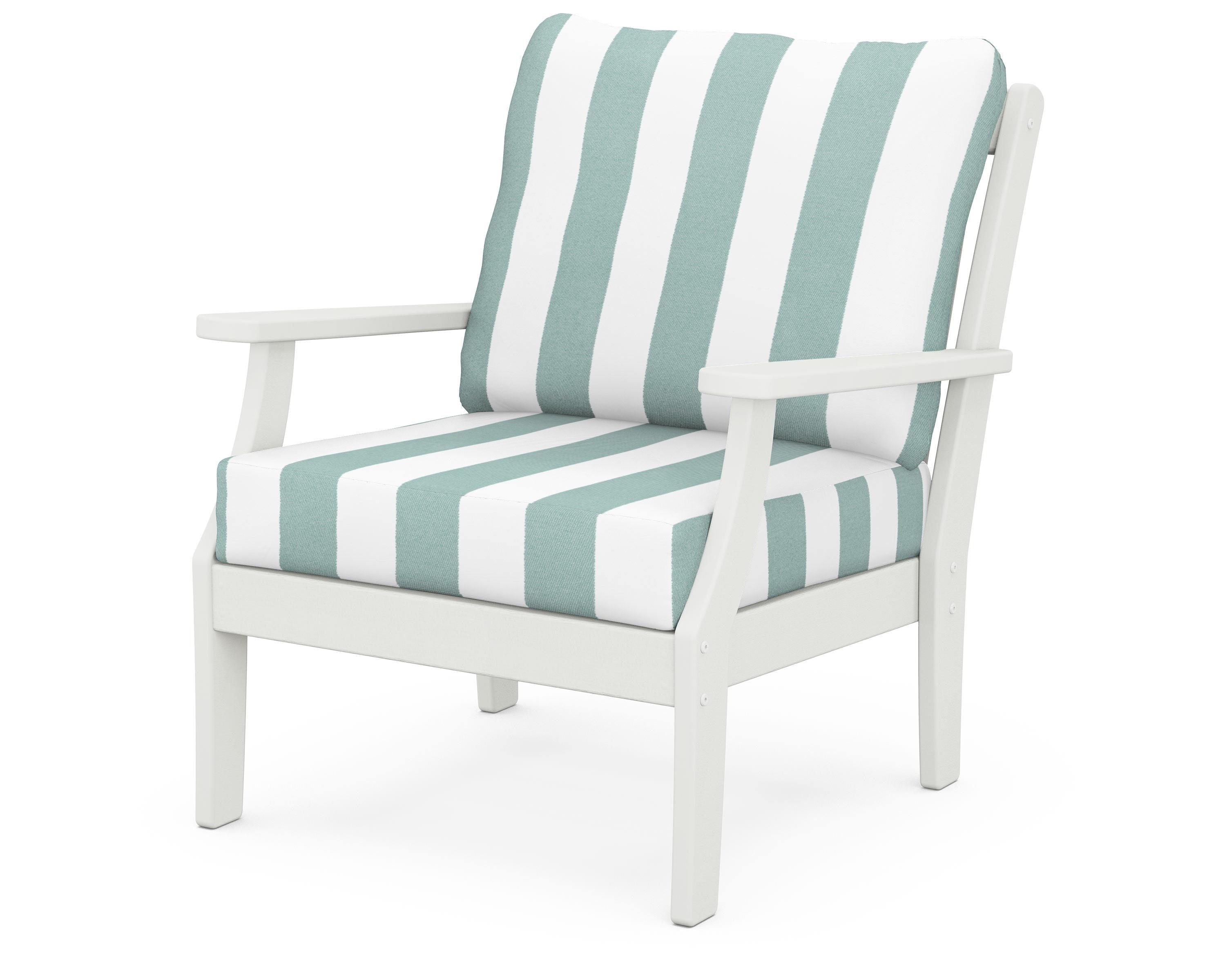 POLYWOOD® Braxton Deep Seating Chair in Vintage White / Cabana Stripe Glacier Spa
