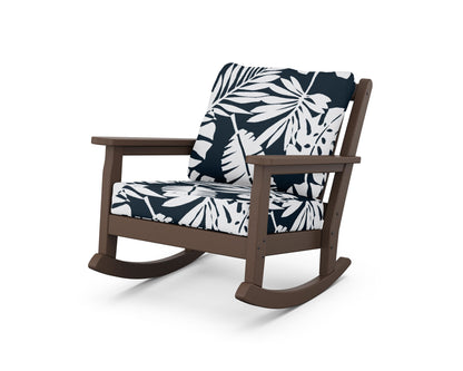POLYWOOD® Chippendale Deep Seating Rocking Chair in Mahogany / Leaf Marine Indigo