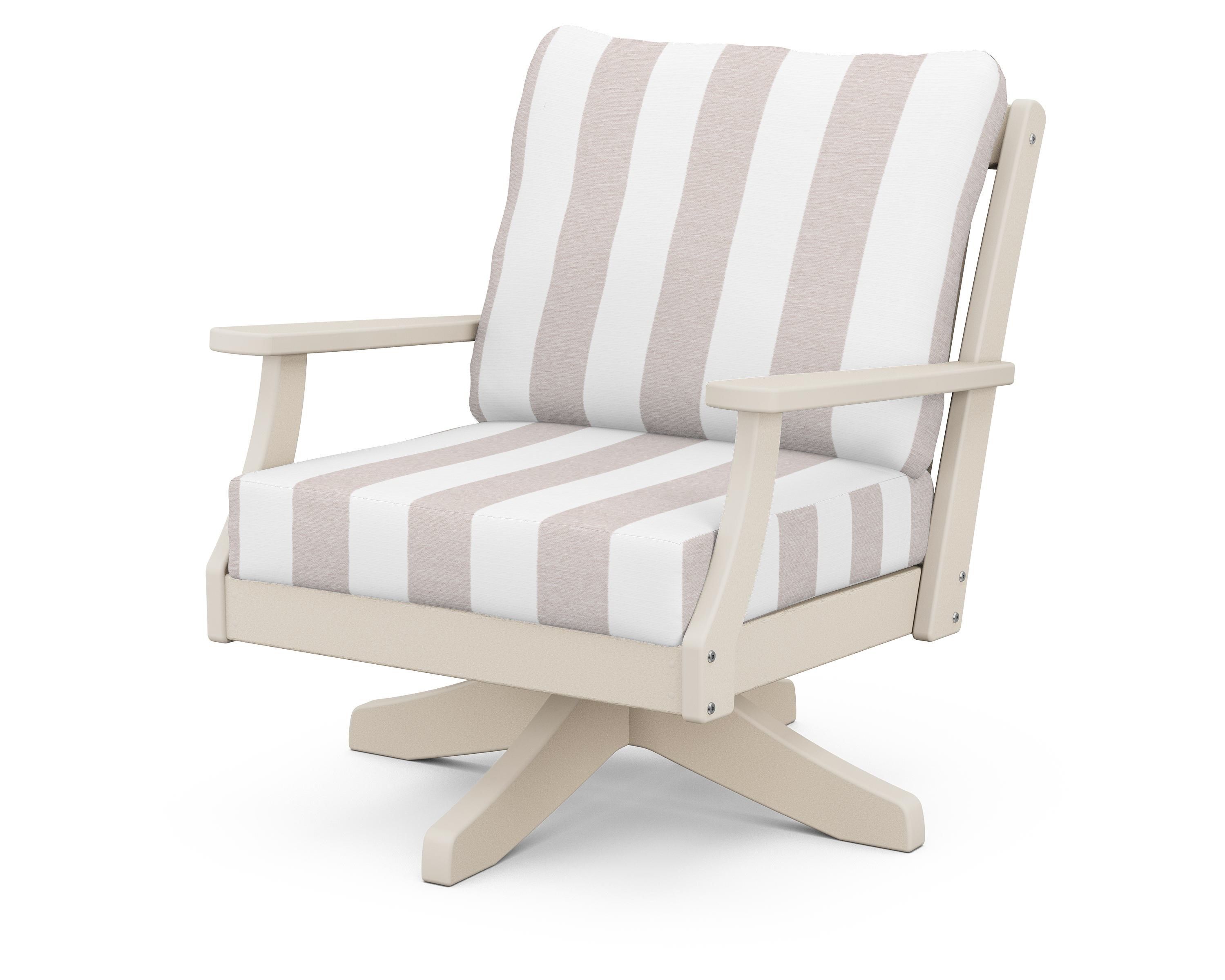 POLYWOOD® Braxton Deep Seating Swivel Chair in Sand / Cabana Stripe Dune Burlap