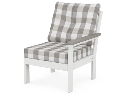 POLYWOOD® Vineyard Modular Right Arm Chair in White / Driftwood / Buffalo Plaid Grey Mist