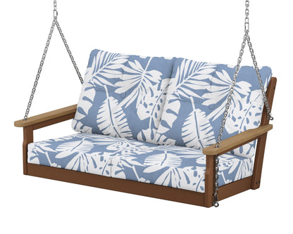 POLYWOOD® Vineyard Deep Seating Swing in Teak / Natural / Leaf Sky Blue