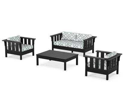 Martha Stewart by POLYWOOD® Acadia 4-Piece Deep Seating Set with Loveseat in Black / Trellis Glacier Spa