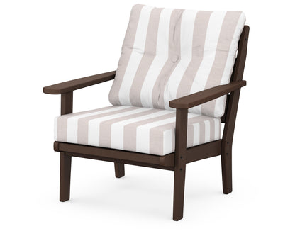 POLYWOOD® Lakeside Deep Seating Chair in Mahogany / Cabana Stripe Dune Burlap