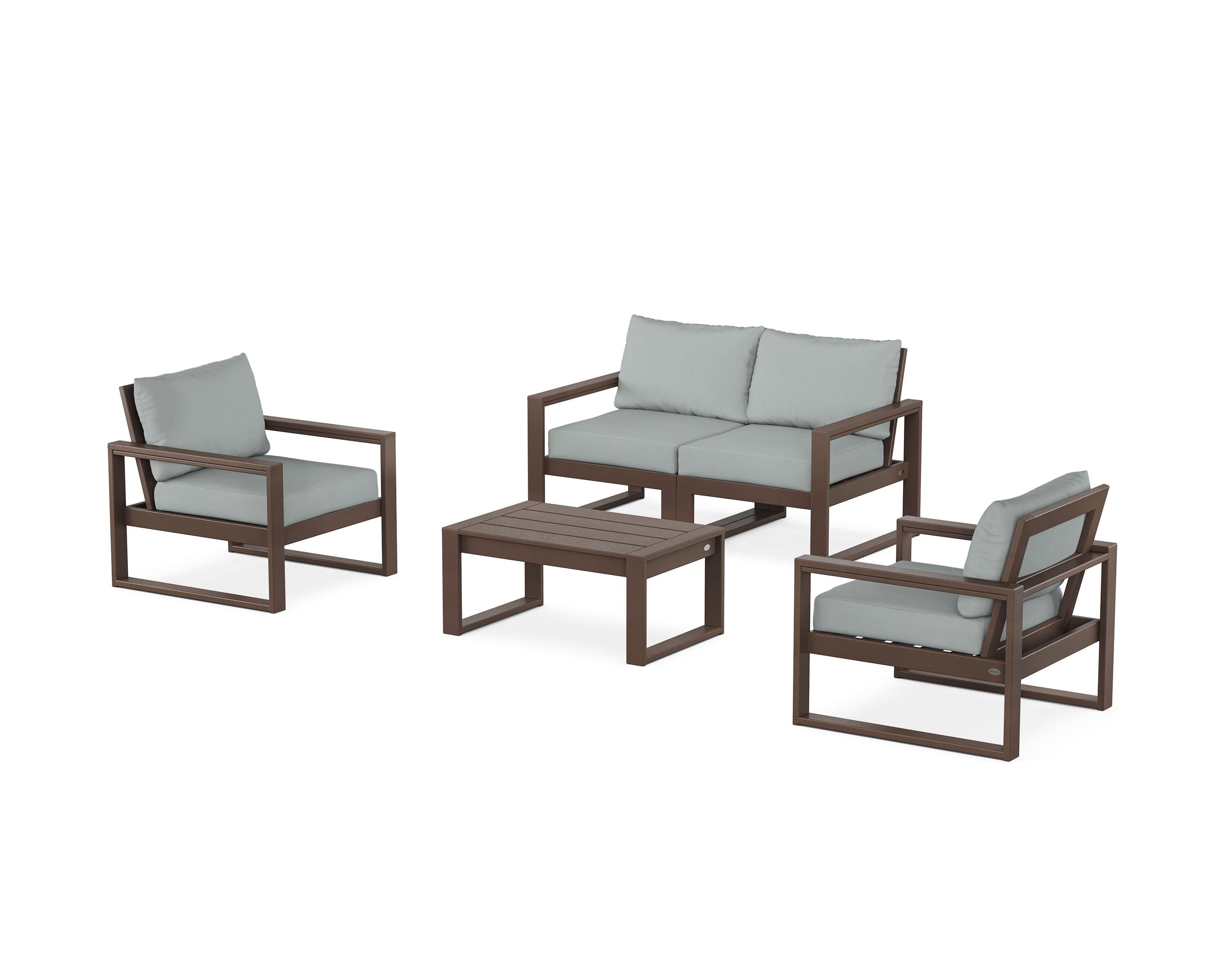 POLYWOOD® EDGE Sectional 4-Piece Deep Seating Set with Loveseat in Mahogany / Spa