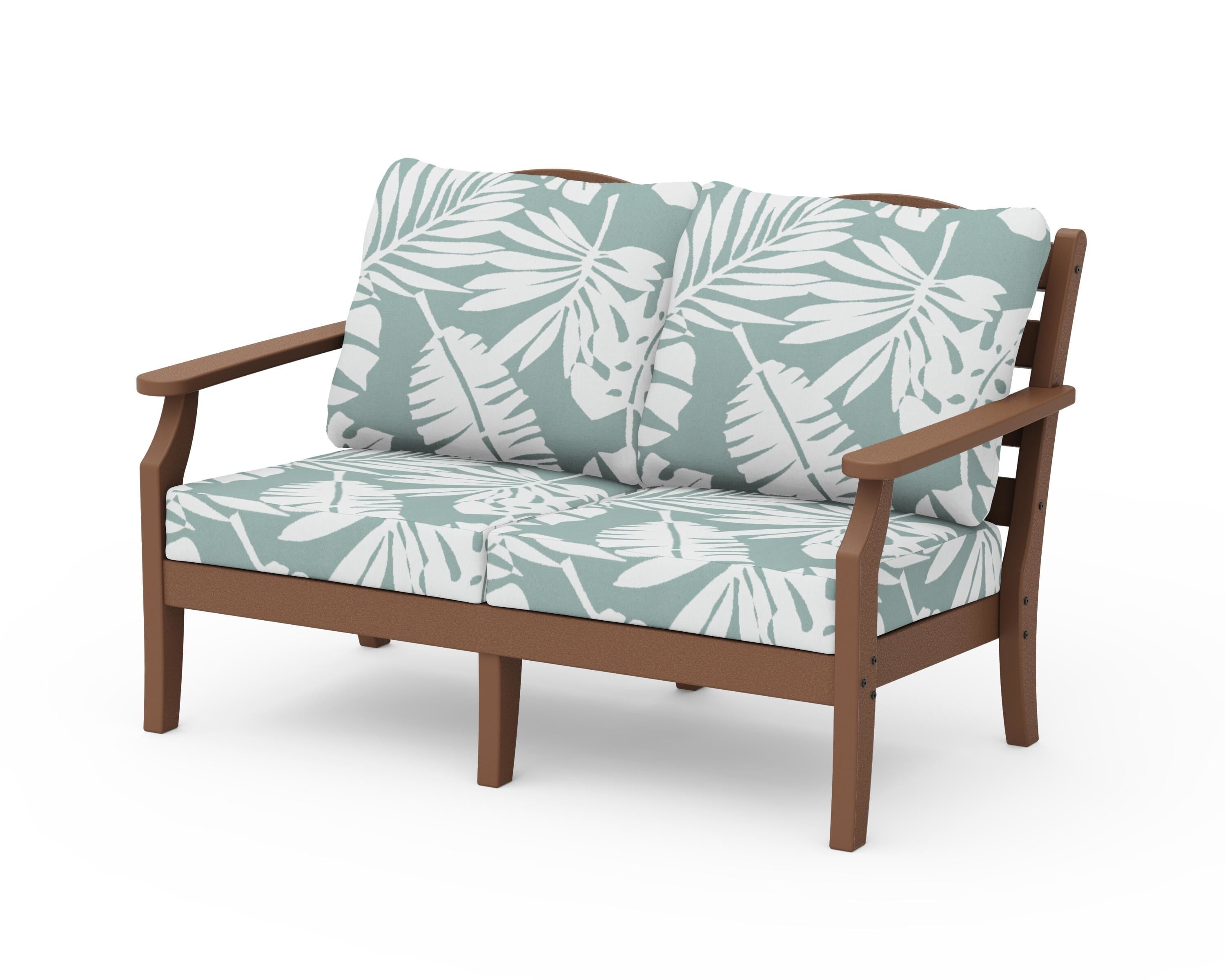 Draper James™ by  POLYWOOD® Savannah Deep Seating Loveseat in Teak / Leaf Glacier Spa