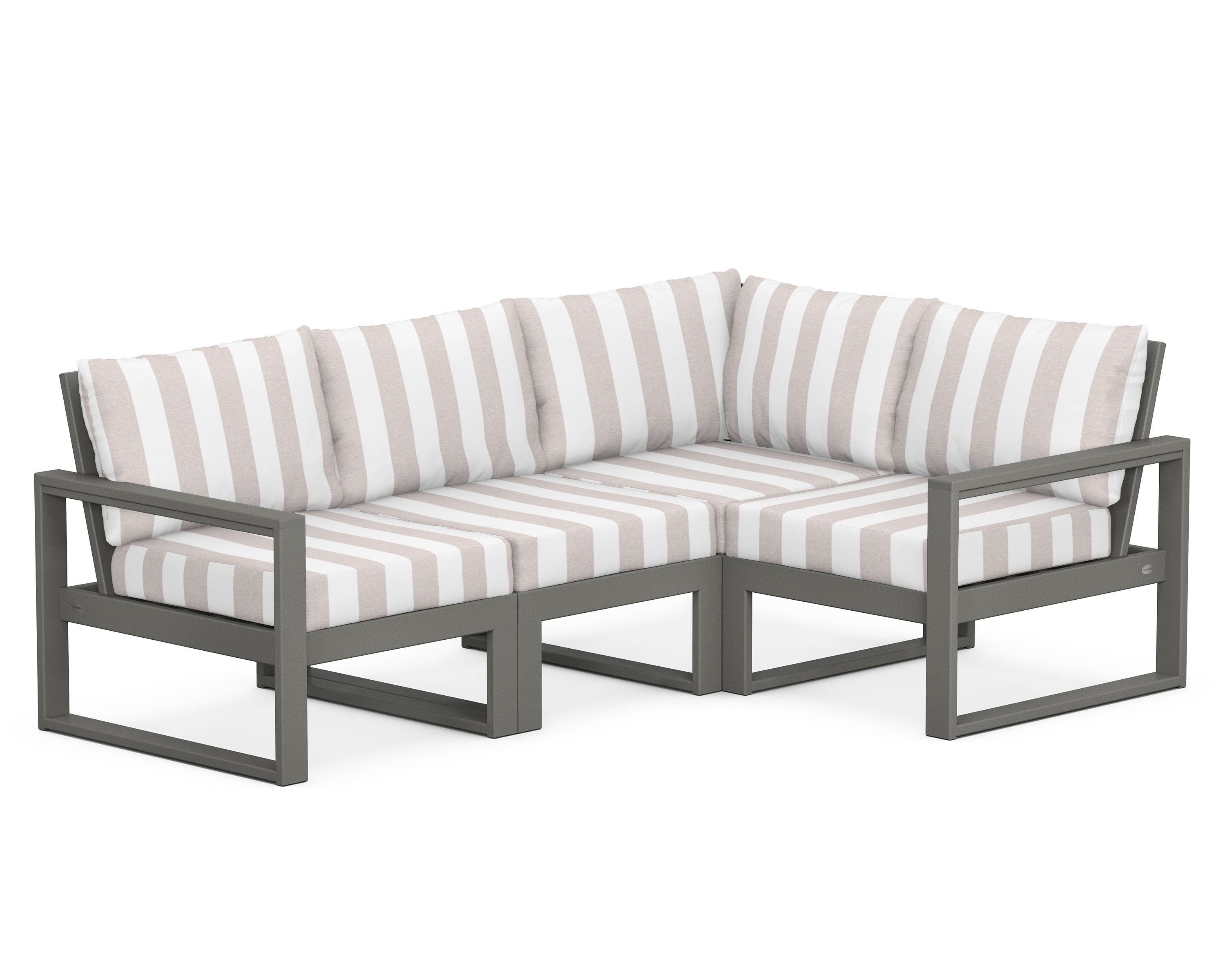 POLYWOOD® EDGE 4-Piece Modular Deep Seating Set in Slate Grey / Cabana Stripe Dune Burlap
