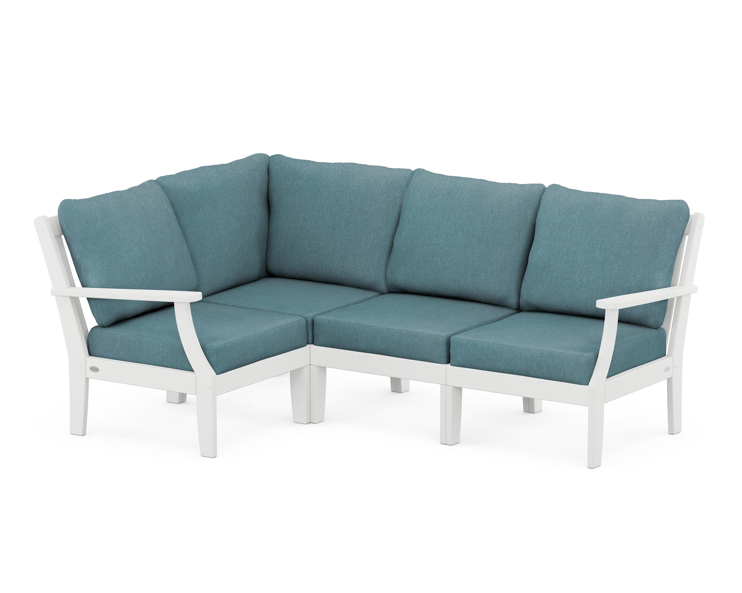 POLYWOOD® Braxton Modular 4-Piece Deep Seating Set in White / Ocean Teal