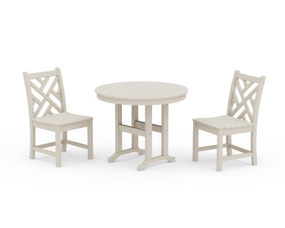 POLYWOOD® Chippendale Side Chair 3-Piece Round Dining Set in Sand