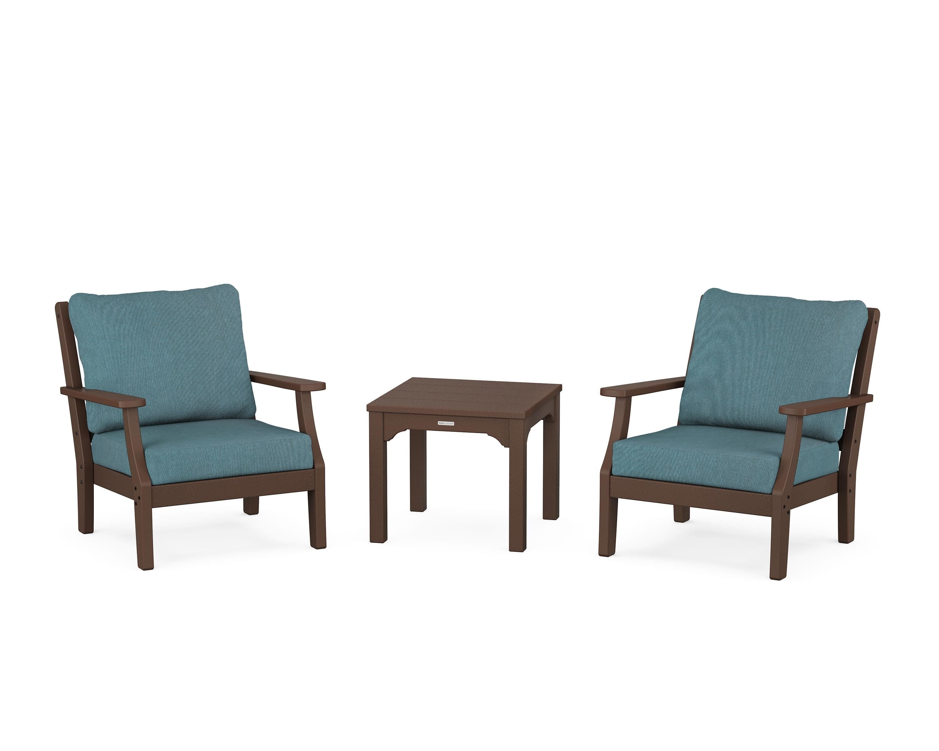 Martha Stewart by POLYWOOD® Chinoiserie 3-Piece Deep Seating Set in Mahogany / Ocean Teal