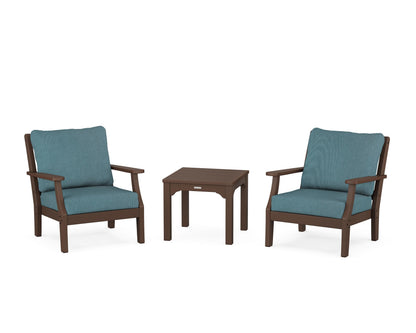 Martha Stewart by POLYWOOD® Chinoiserie 3-Piece Deep Seating Set in Mahogany / Ocean Teal