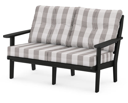 POLYWOOD® Lakeside Deep Seating Loveseat in Black / Buffalo Plaid Grey Mist