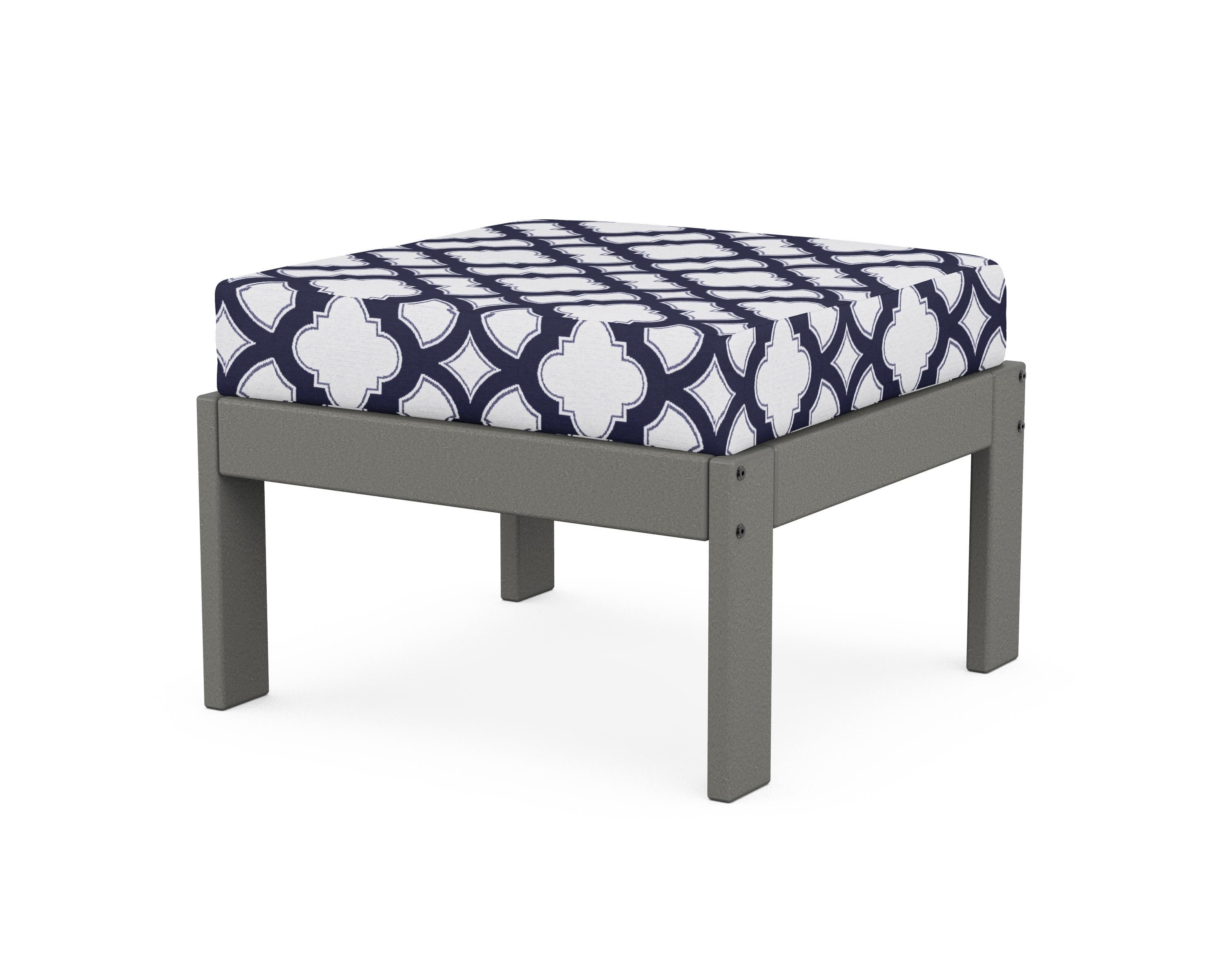 POLYWOOD® Vineyard Modular Ottoman in Slate Grey / Trellis Navy