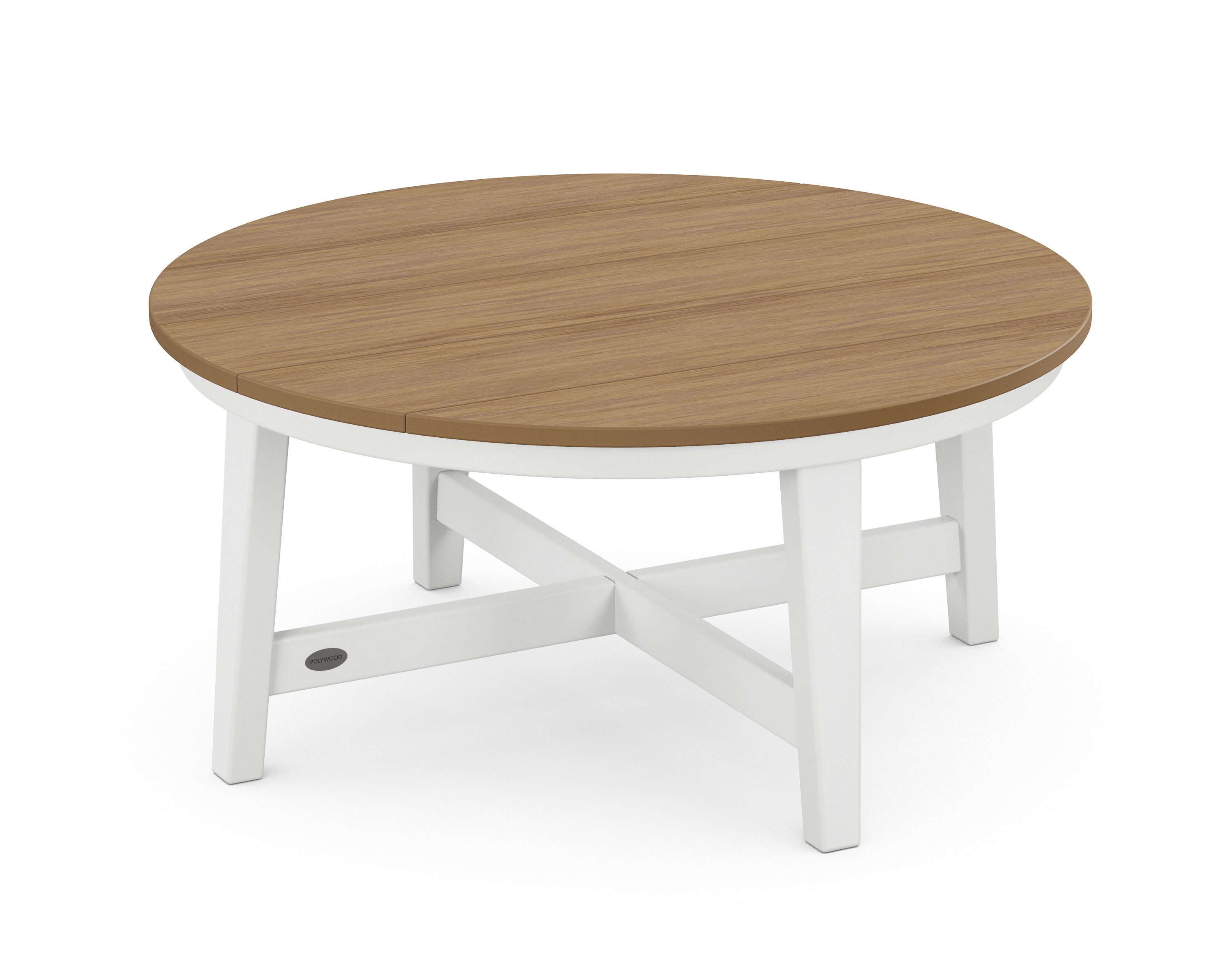 POLYWOOD® Newport 36" Round Coffee Table in White / Natural