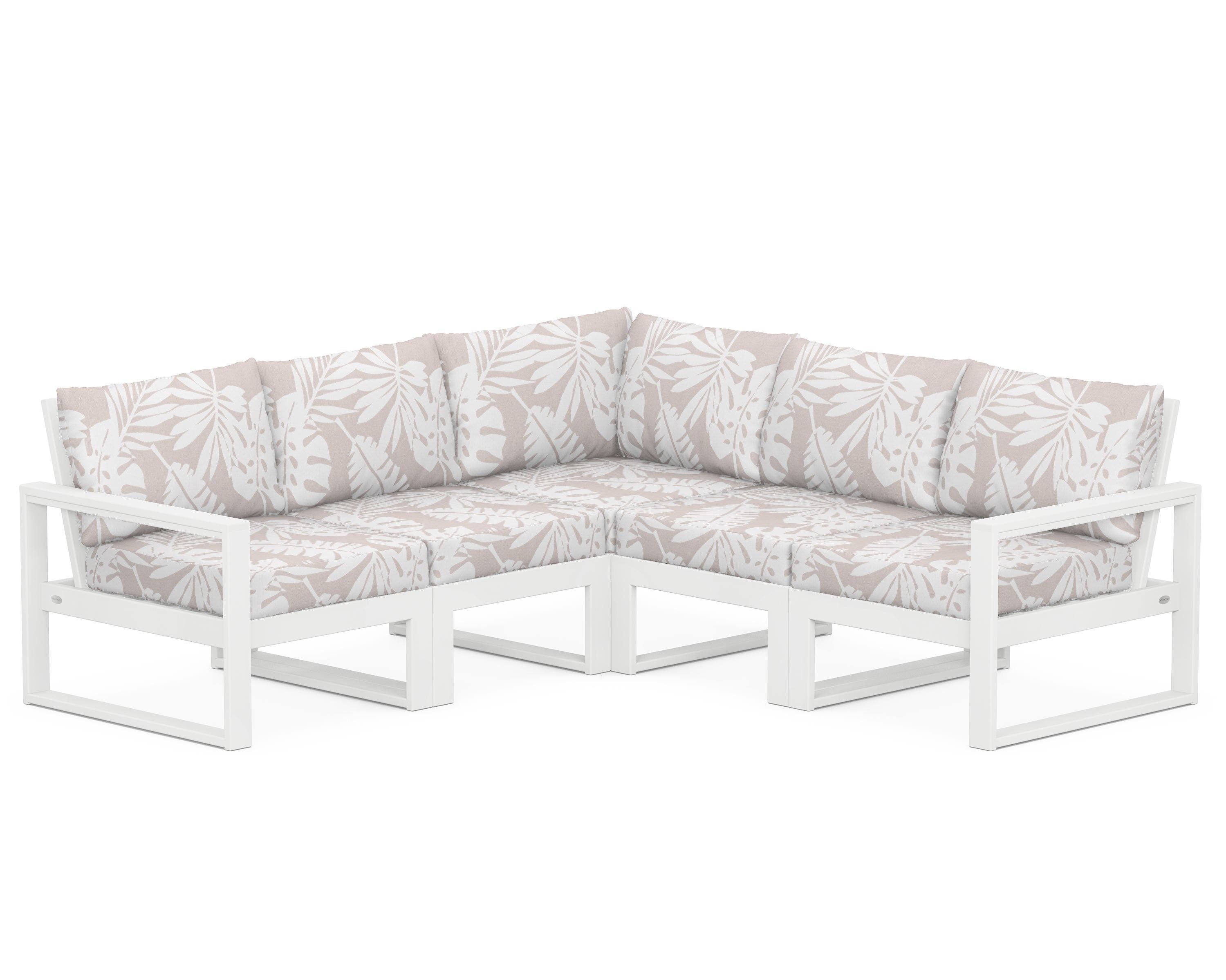 POLYWOOD® EDGE 5-Piece Modular Deep Seating Set in White / Leaf Dune Burlap