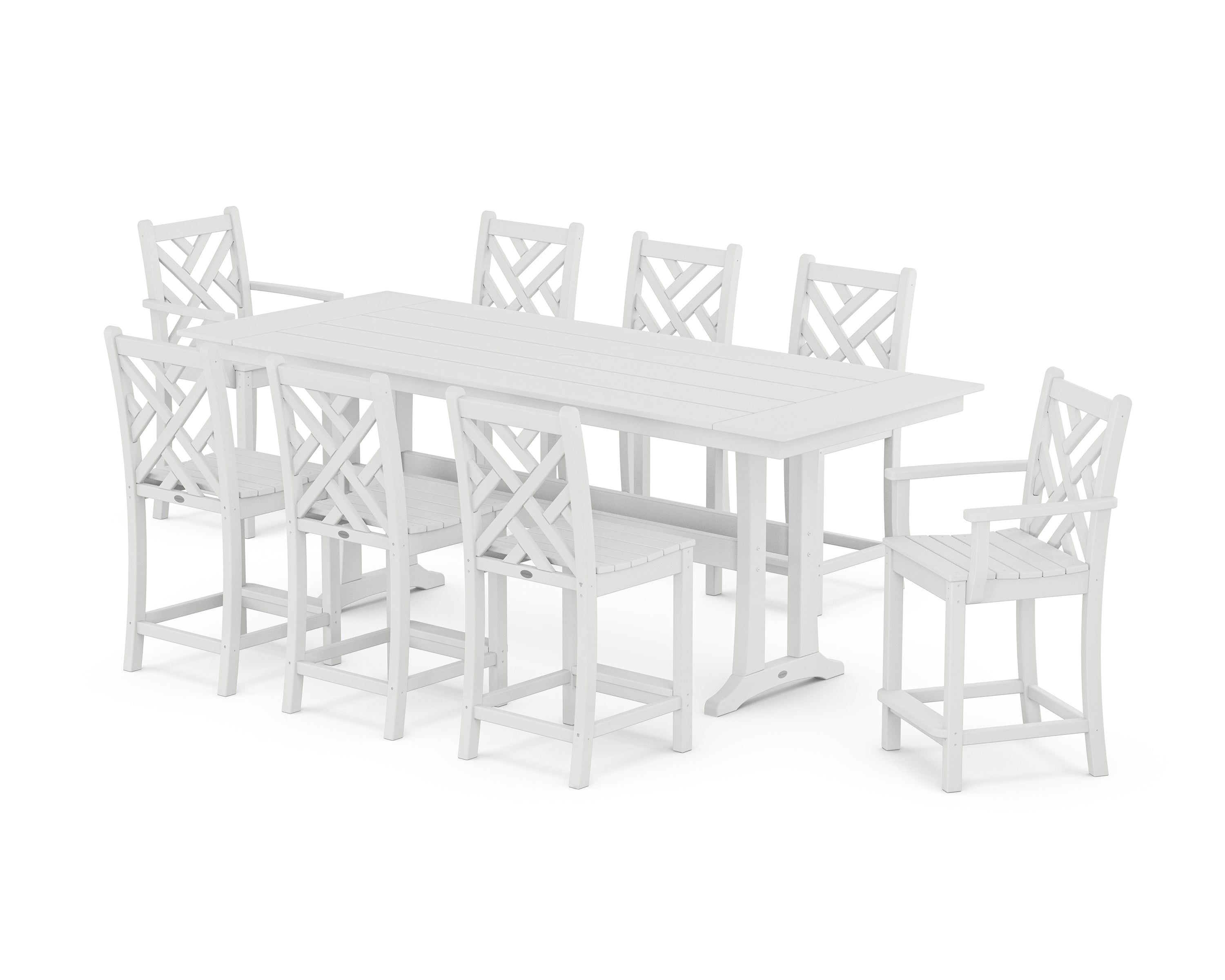POLYWOOD® Chippendale 9-Piece Farmhouse Counter Set with Trestle Legs in White