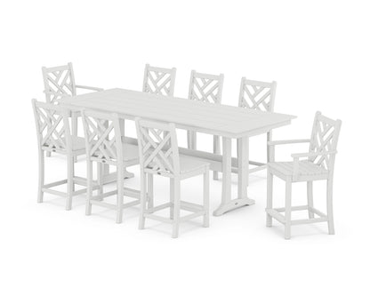 POLYWOOD® Chippendale 9-Piece Farmhouse Counter Set with Trestle Legs in White