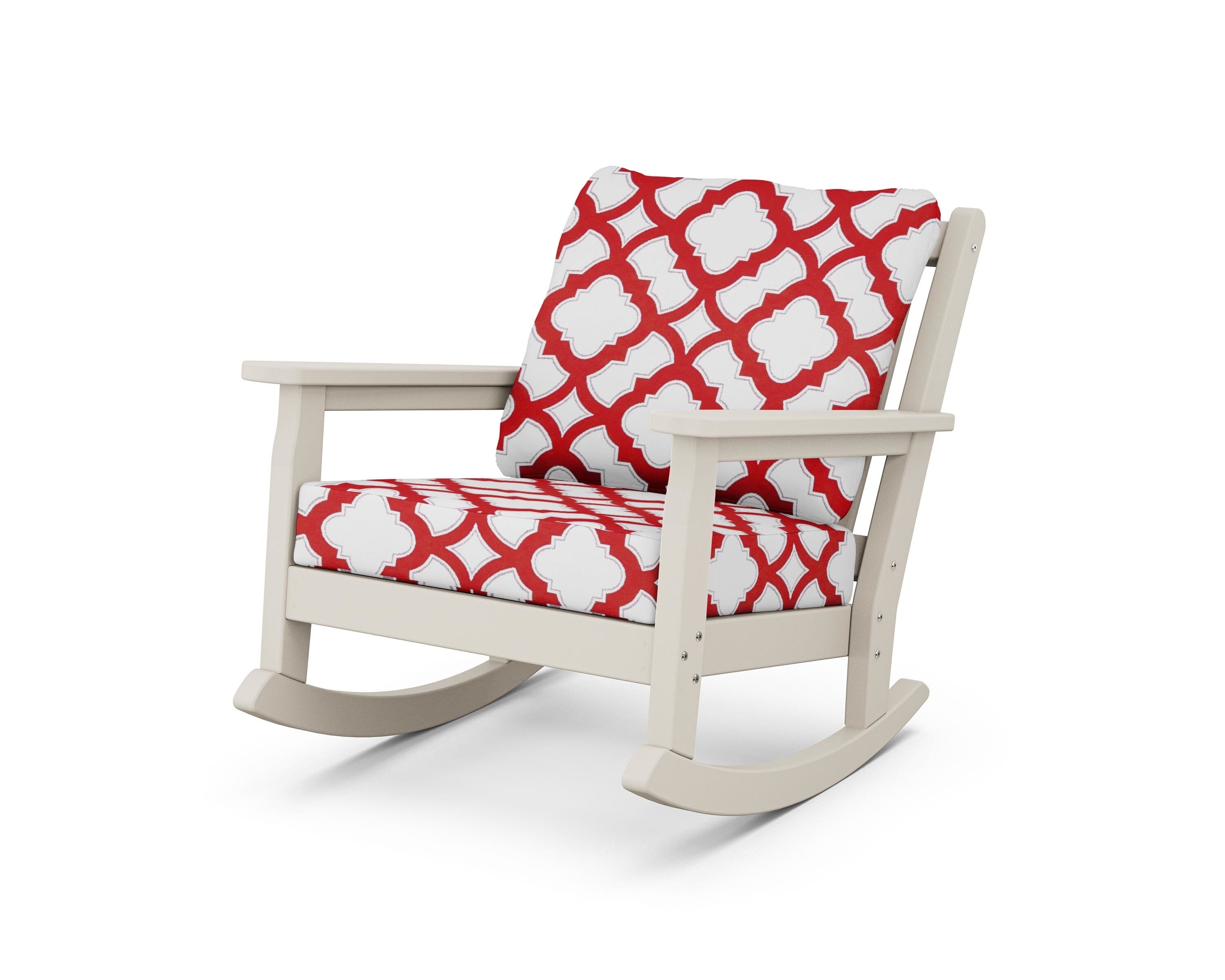 POLYWOOD® Chippendale Deep Seating Rocking Chair in Sand / Trellis Crimson