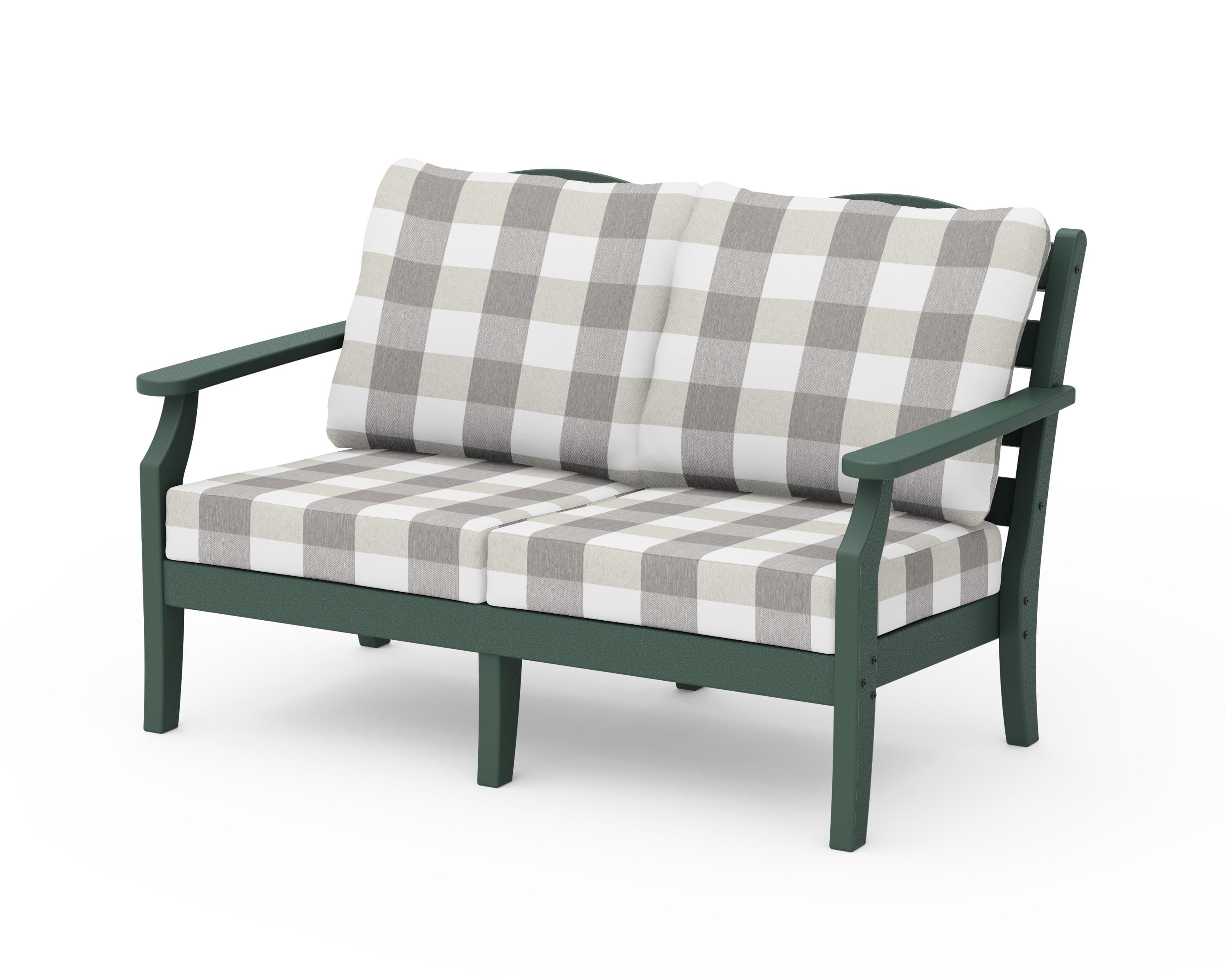 Draper James™ by  POLYWOOD® Savannah Deep Seating Loveseat in Green / Buffalo Plaid Grey Mist