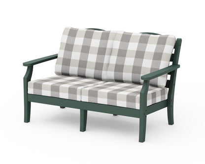 Draper James™ by  POLYWOOD® Savannah Deep Seating Loveseat in Green / Buffalo Plaid Grey Mist
