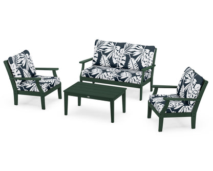 POLYWOOD® Braxton 4-Piece Deep Seating Chair Set in Green / Leaf Marine Indigo