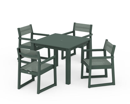 POLYWOOD® EDGE Sling Arm Chair 5-Piece Parsons Dining Set in Green / Dupioni Sea Mist Sling