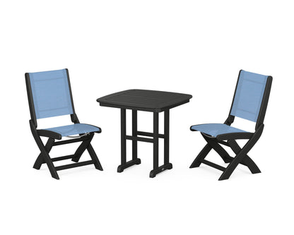 POLYWOOD® Coastal Folding Side Chair 3-Piece Dining Set in Black / Poolside Sling