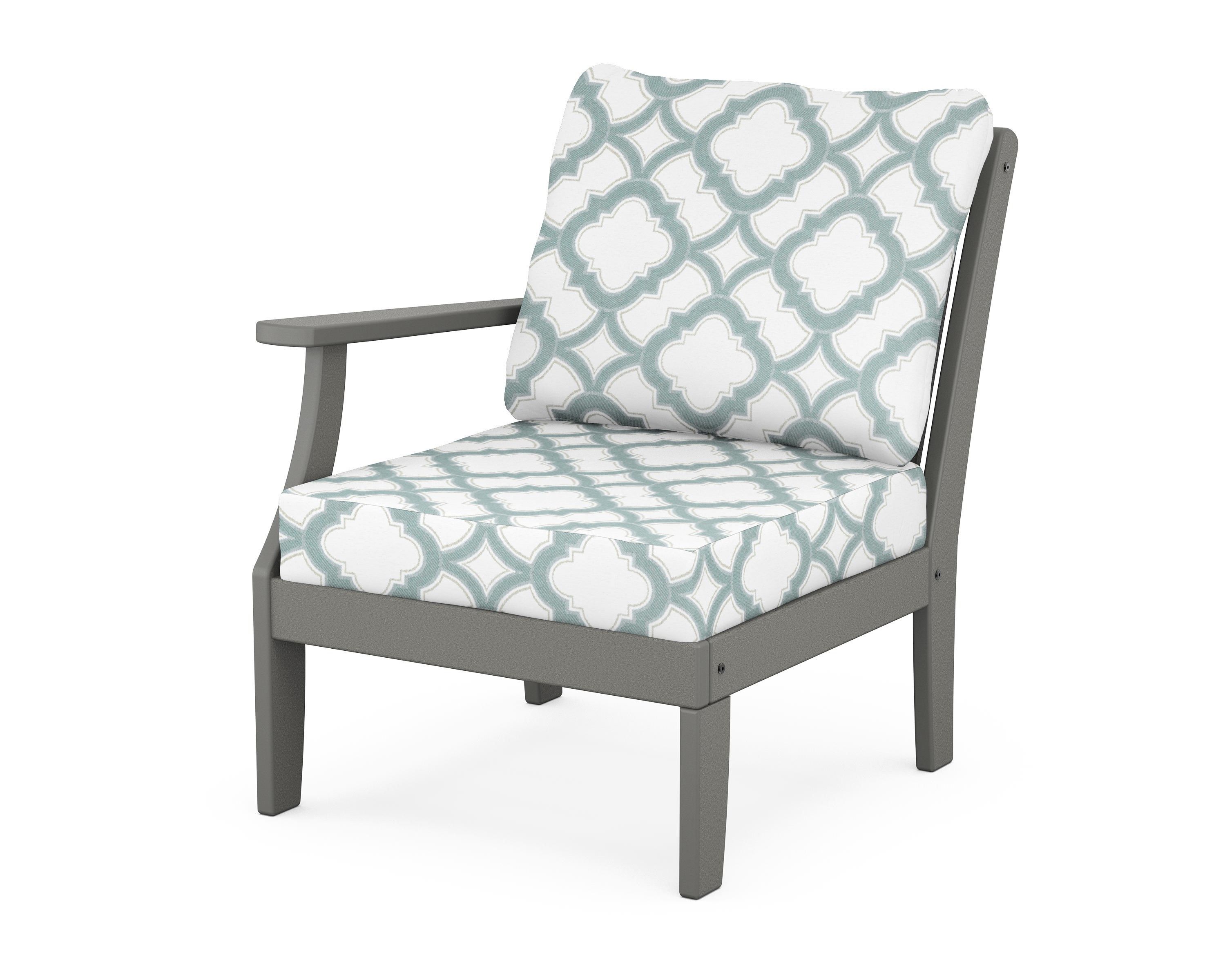 POLYWOOD® Braxton Modular Left Arm Chair in Slate Grey / Trellis Glacier Spa