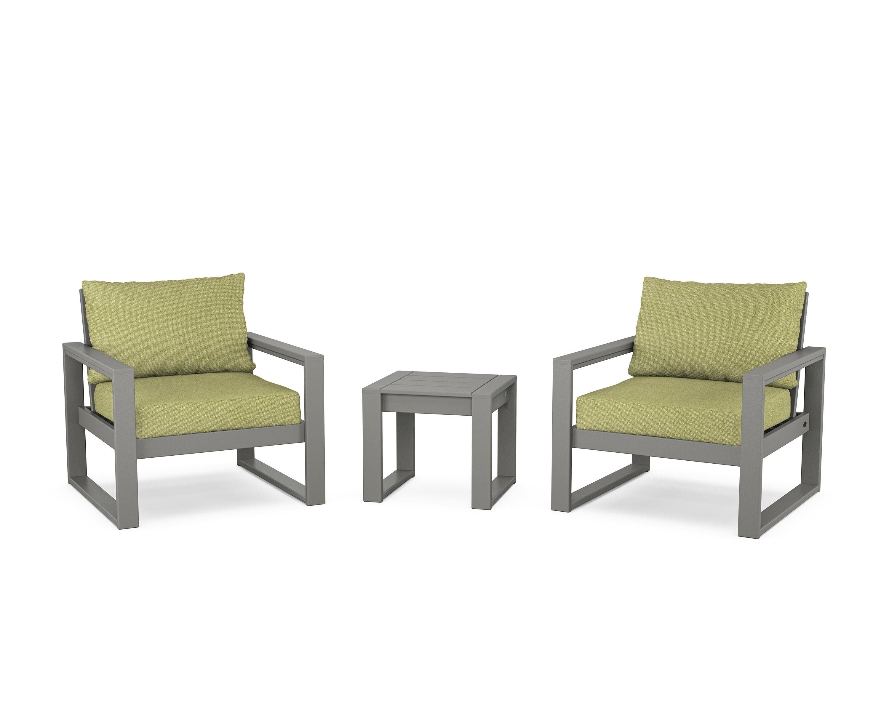 POLYWOOD® EDGE Sectional 3-Piece Deep Seating Set in Slate Grey / Chartreuse Boucle