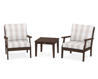 POLYWOOD® Braxton 3-Piece Deep Seating Set in Mahogany / Buffalo Plaid Dune Burlap