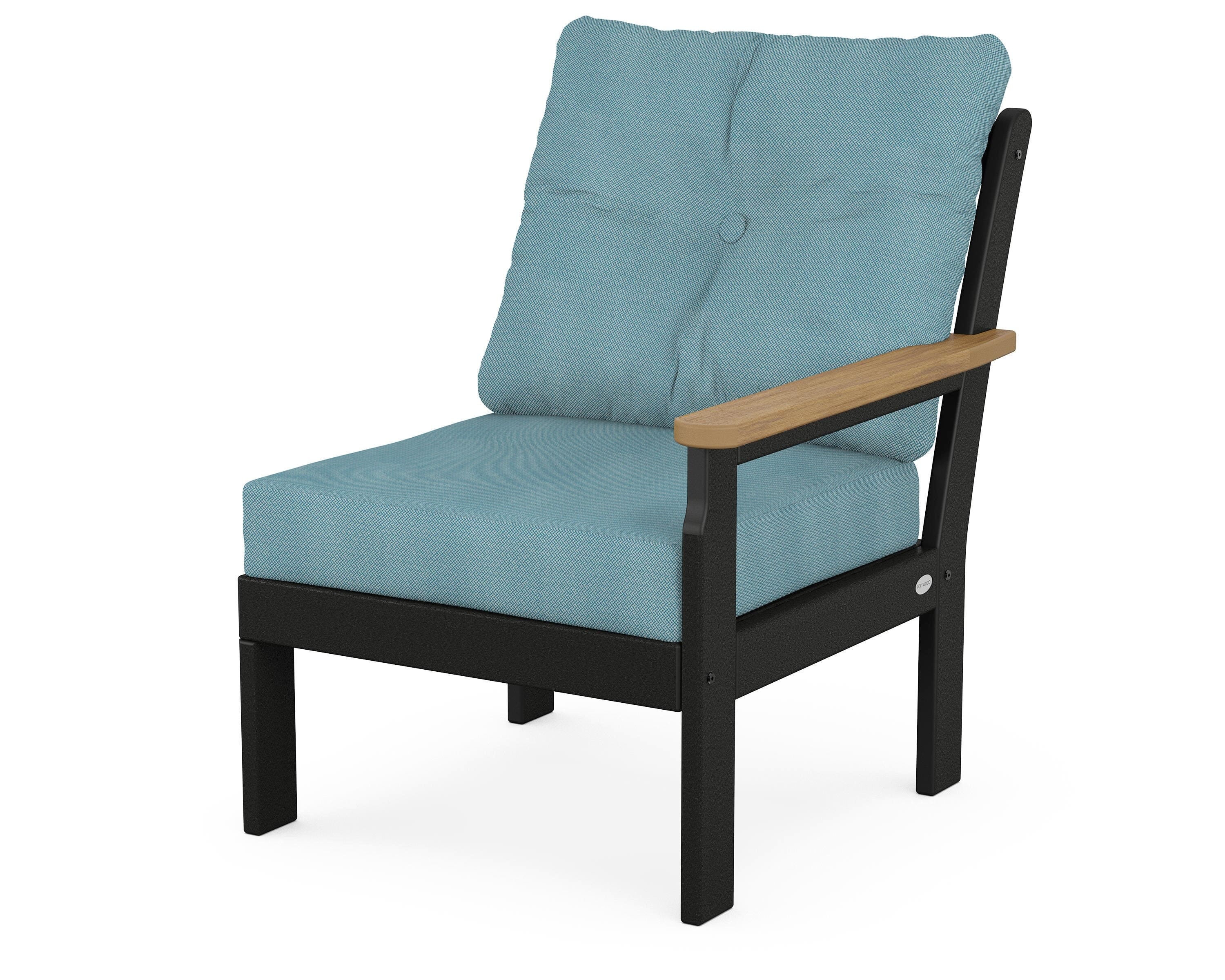 POLYWOOD® Vineyard Modular Right Arm Chair in Black / Natural / Lattice Sky Blue