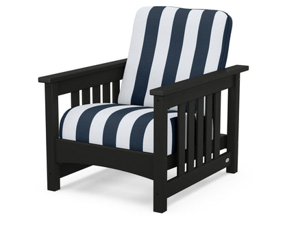 POLYWOOD® Club Mission Chair in Black / Cabana Stripe Marine Indigo