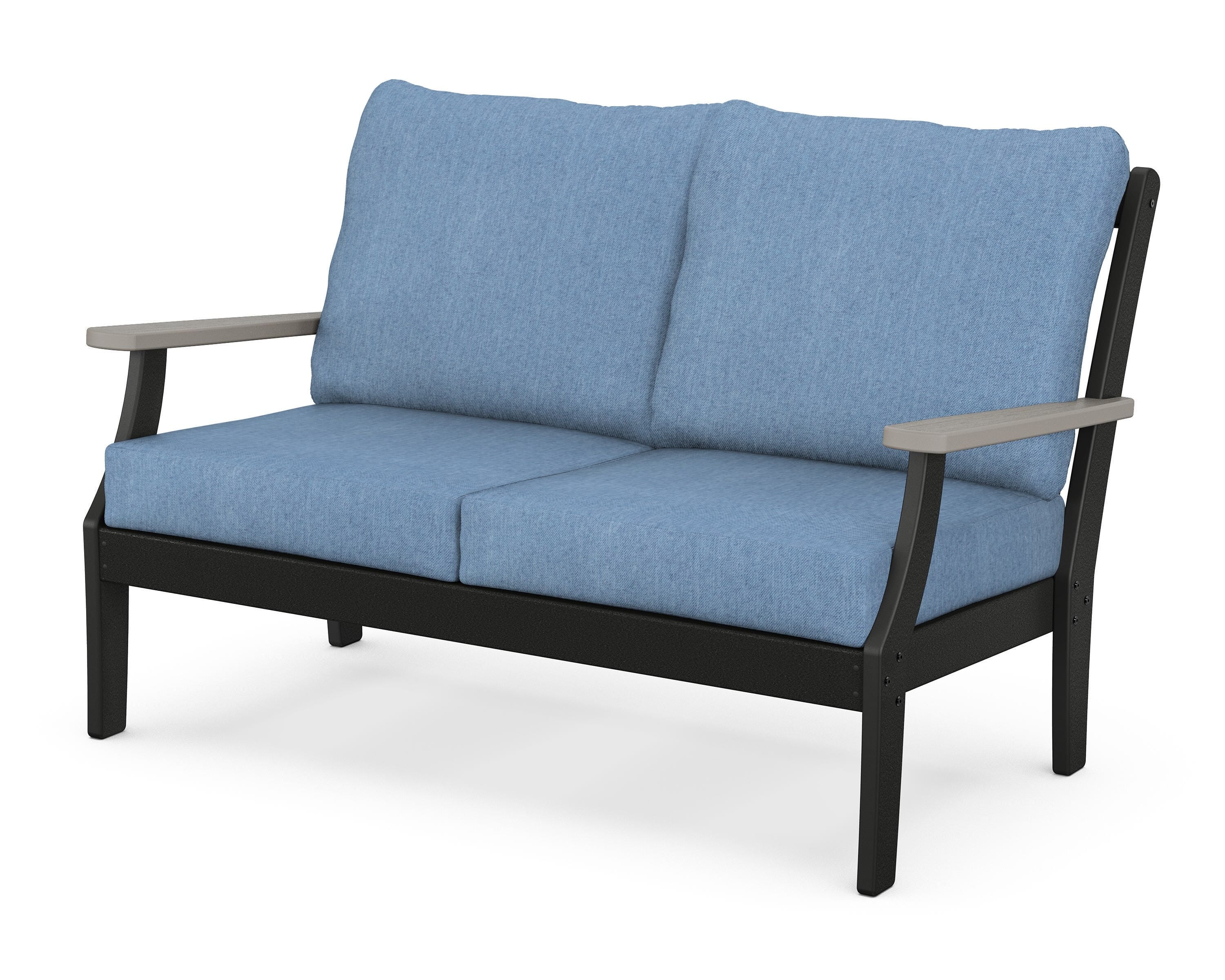 POLYWOOD® Braxton Deep Seating Loveseat in Black / Driftwood / Sky Blue