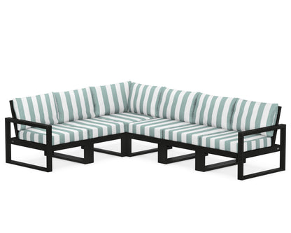 POLYWOOD® EDGE 6-Piece Modular Deep Seating Set in Black / Cabana Stripe Glacier Spa