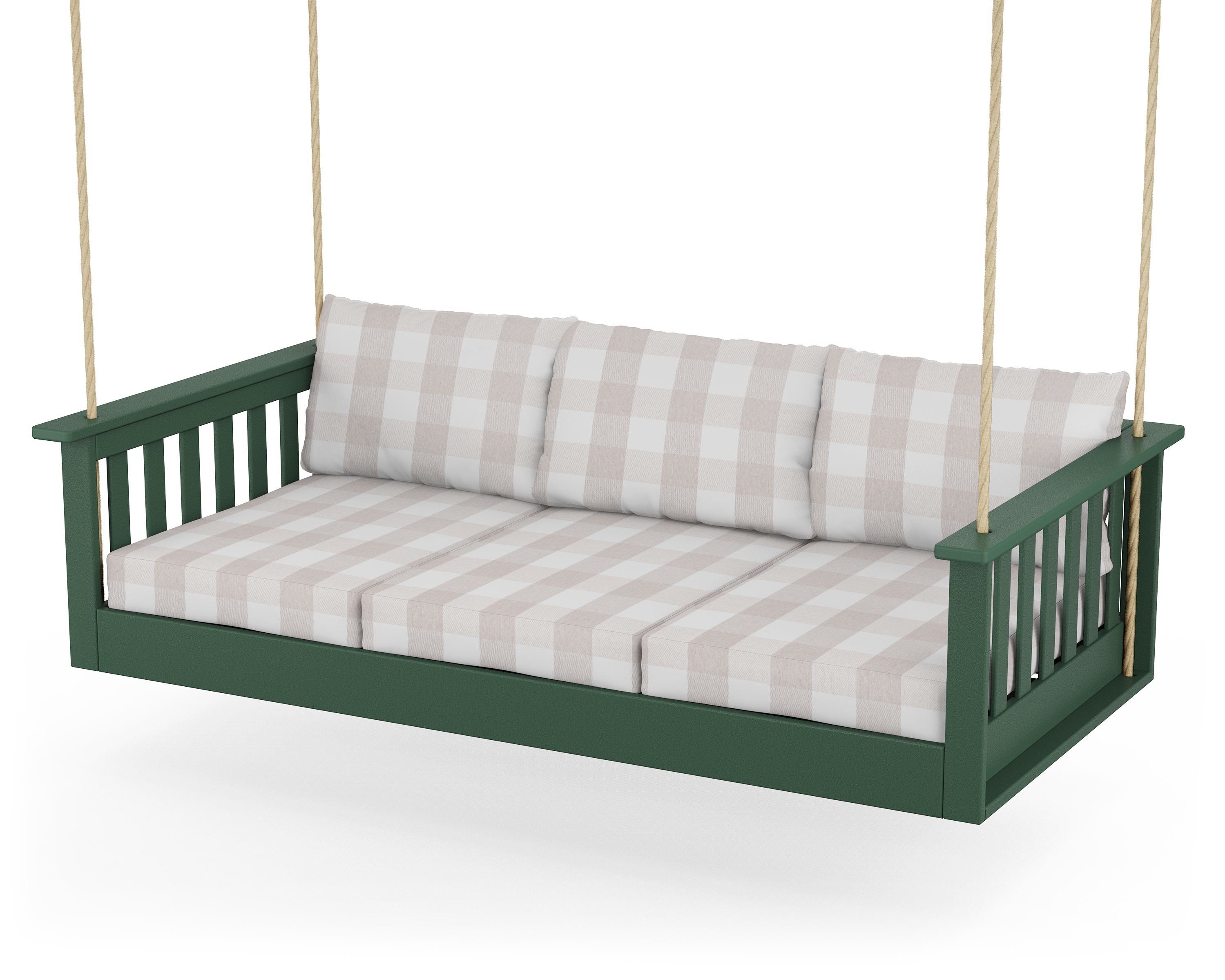 POLYWOOD® Vineyard Daybed Swing in Green / Buffalo Plaid Dune Burlap