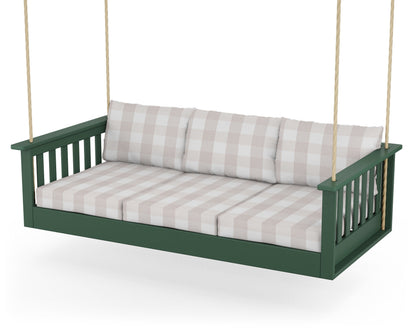 POLYWOOD® Vineyard Daybed Swing in Green / Buffalo Plaid Dune Burlap