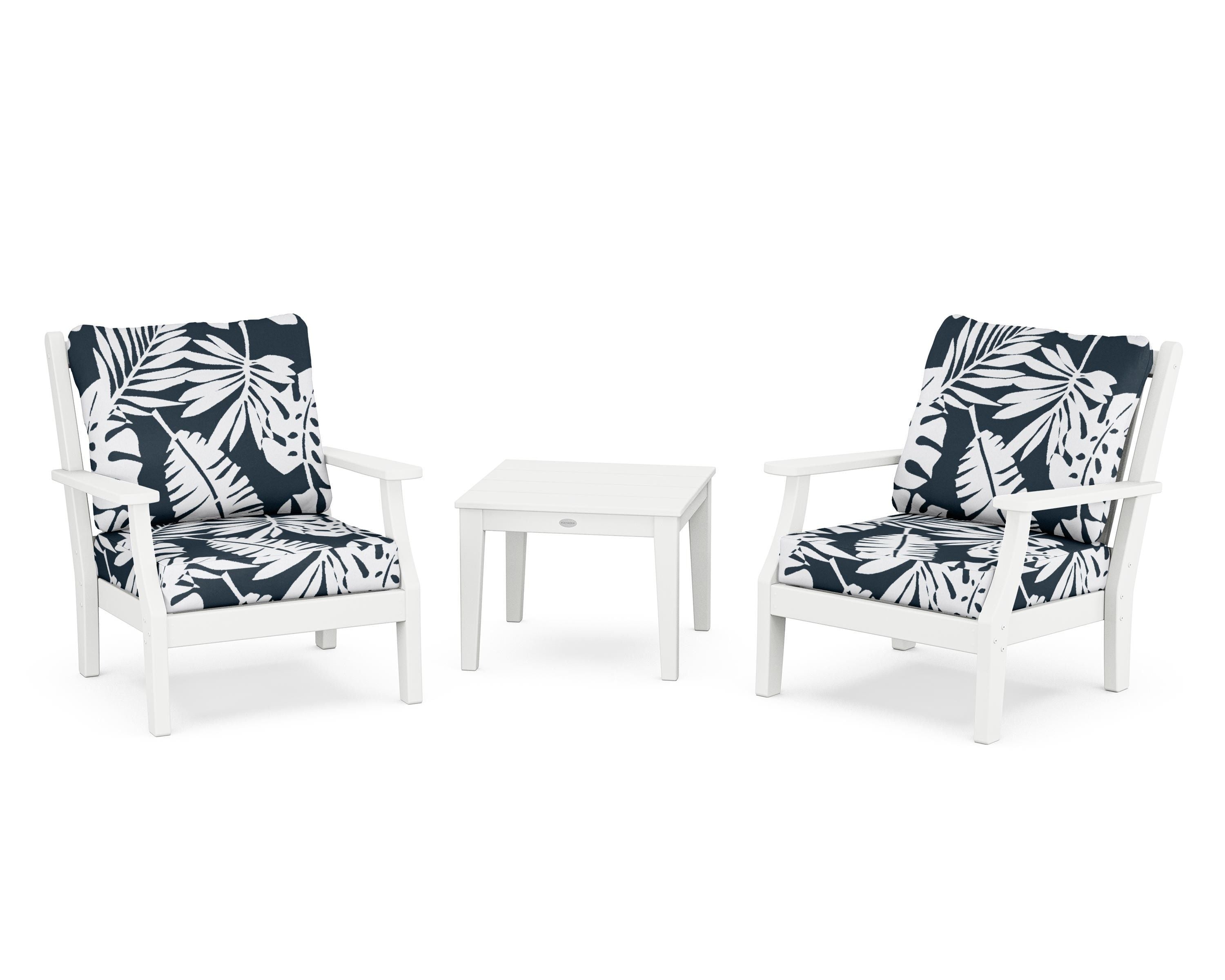 Country Living Wovendale 3-Piece Deep Seating Set in White / Leaf Marine Indigo