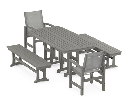 POLYWOOD® Coastal 5-Piece Dining Set in Slate Grey / Metallic Sling