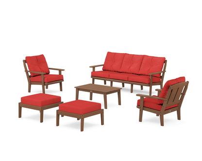 POLYWOOD® Mission 6-Piece Lounge Sofa Set in Teak / Crimson Linen