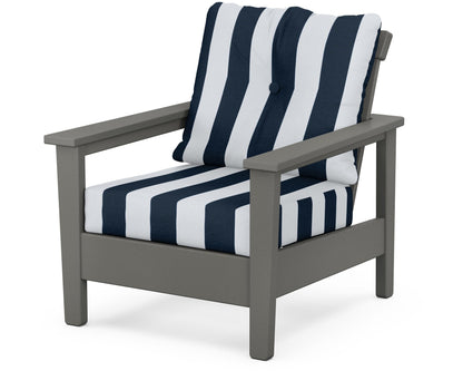 POLYWOOD® Prescott Deep Seating Chair in Slate Grey / Cabana Stripe Marine Indigo