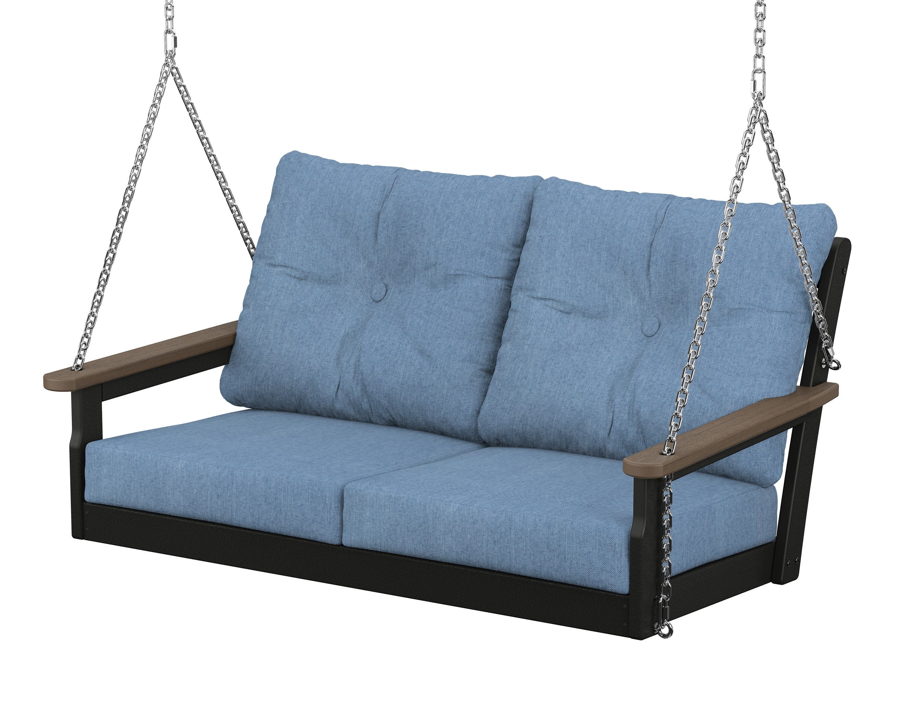 POLYWOOD® Vineyard Deep Seating Swing in Black / Kona / Sky Blue