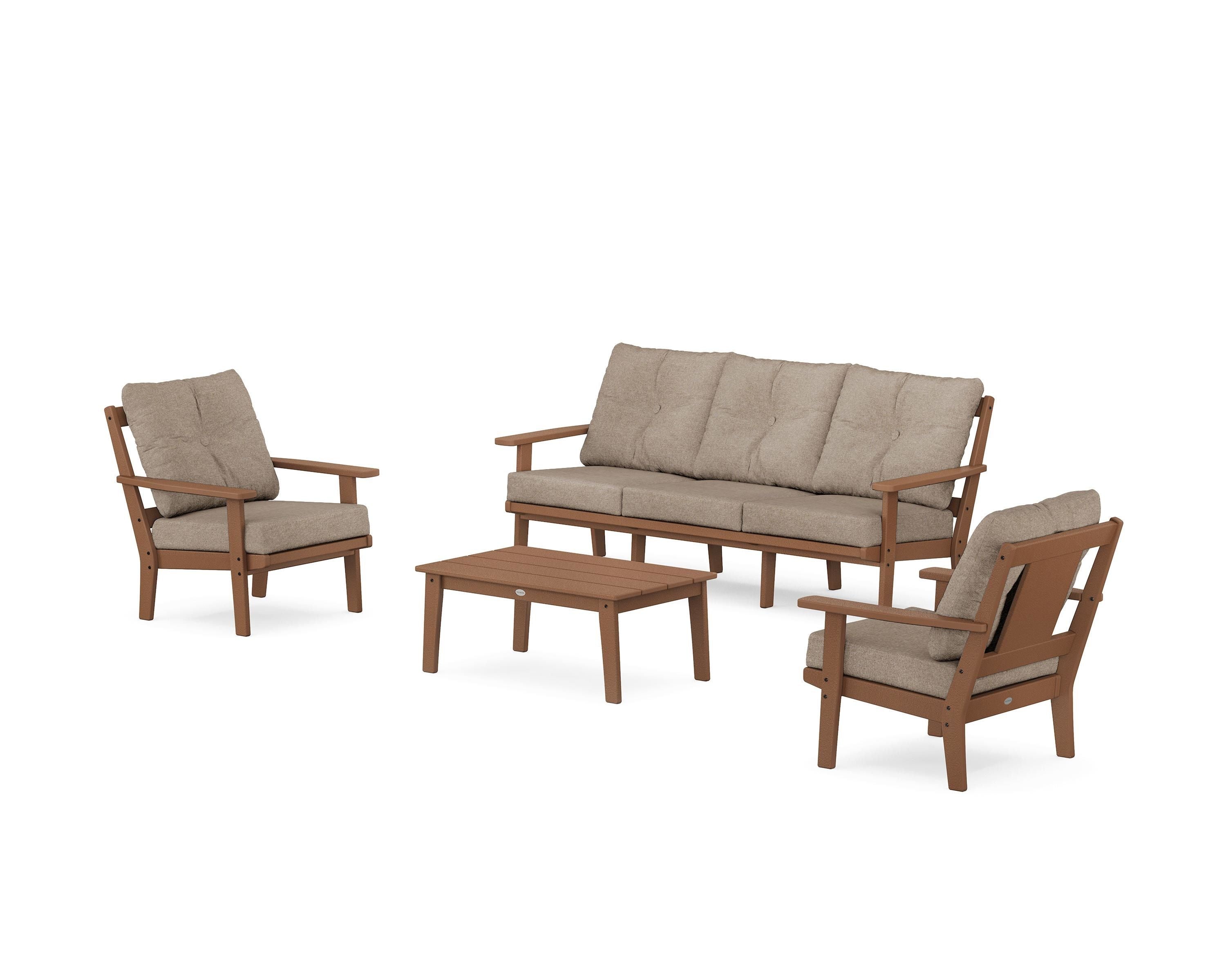 POLYWOOD® Prairie 4-Piece Deep Seating Set with Sofa in Teak / Spiced Burlap