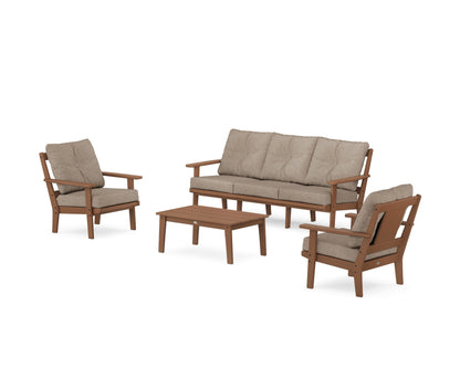 POLYWOOD® Prairie 4-Piece Deep Seating Set with Sofa in Teak / Spiced Burlap