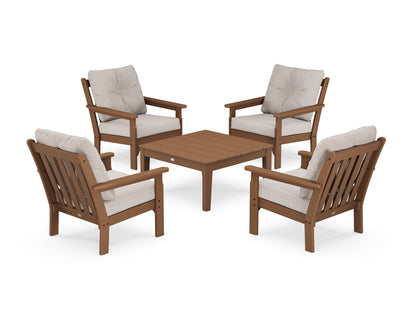 POLYWOOD® Vineyard 5-Piece Deep Seating Conversation Set in Teak / Dune Burlap