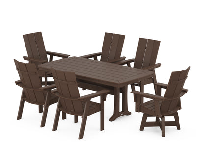 POLYWOOD® Modern Adirondack Swivel Chair 7-Piece Dining Set with Trestle Legs in Mahogany