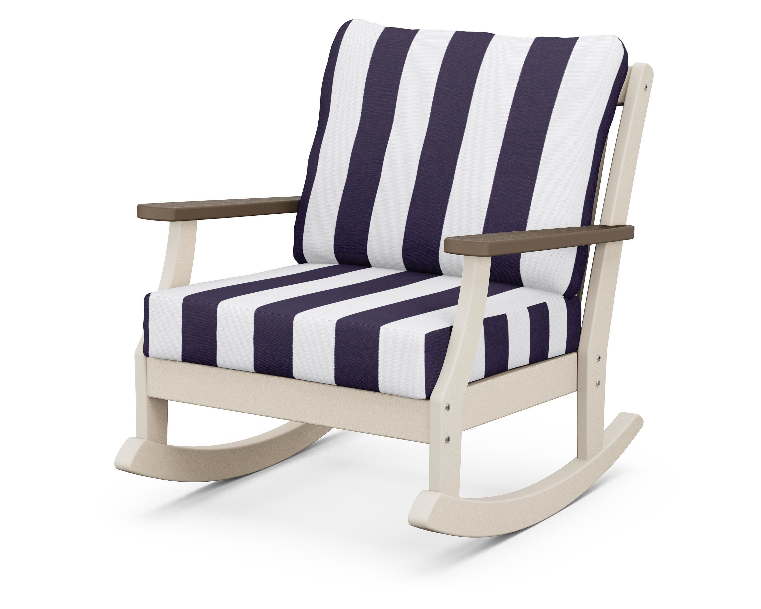 POLYWOOD® Braxton Deep Seating Rocking Chair in Sand / Kona / Cabana Stripe Navy