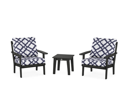 POLYWOOD® Prairie 3-Piece Deep Seating Set in Black / Trellis Navy