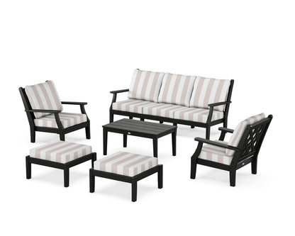 Country Living Wovendale 6-Piece Lounge Sofa Set in Black / Cabana Stripe Dune Burlap